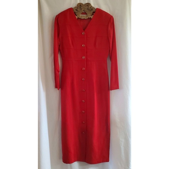 Misty Lane Dress Women's Size 10 Bright Red Wool Blend Long Sleeved Maxi Holiday - Picture 1 of 6